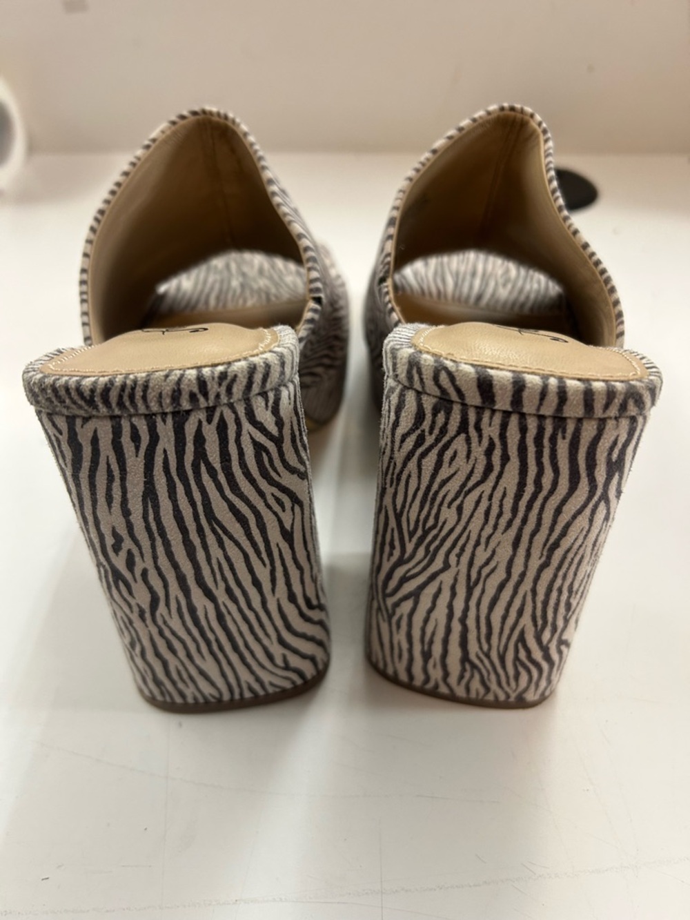 Free People Zebra-Print Open Toe Block Heel Mules in White and Black - Picture 10 of 11